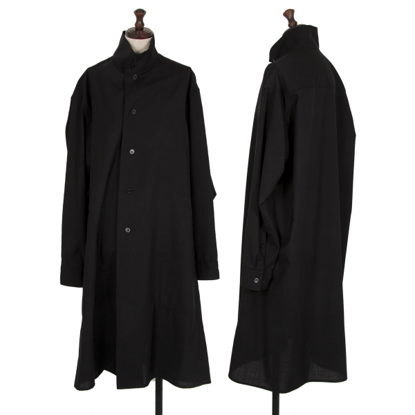 Y's BANG ON! No.5 Wool Stand Collar Long Shirt Coat Black 2 | PLAYFUL