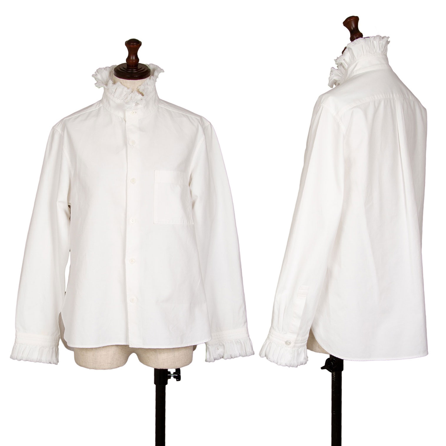 ワイズY's コットンフリンジフリルデザインシャツ 白2