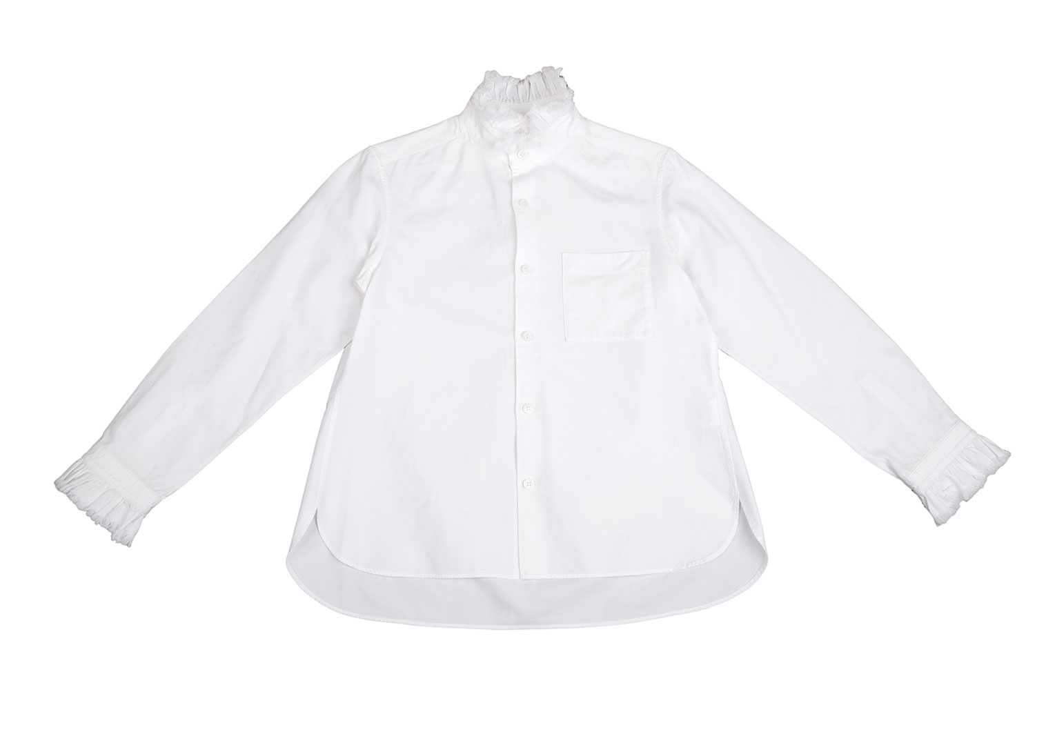 ワイズY's コットンフリンジフリルデザインシャツ 白2