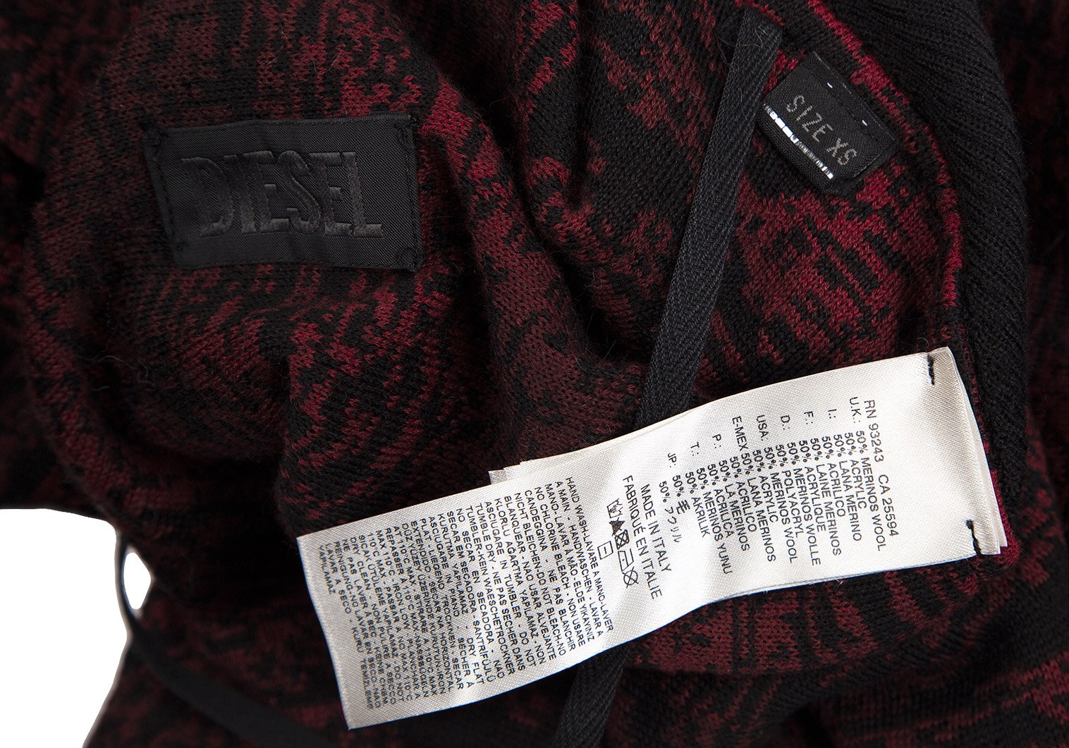 ディーゼル DIESEL ボーダーニット セーター プルオーバー M 赤 黒67cm袖丈