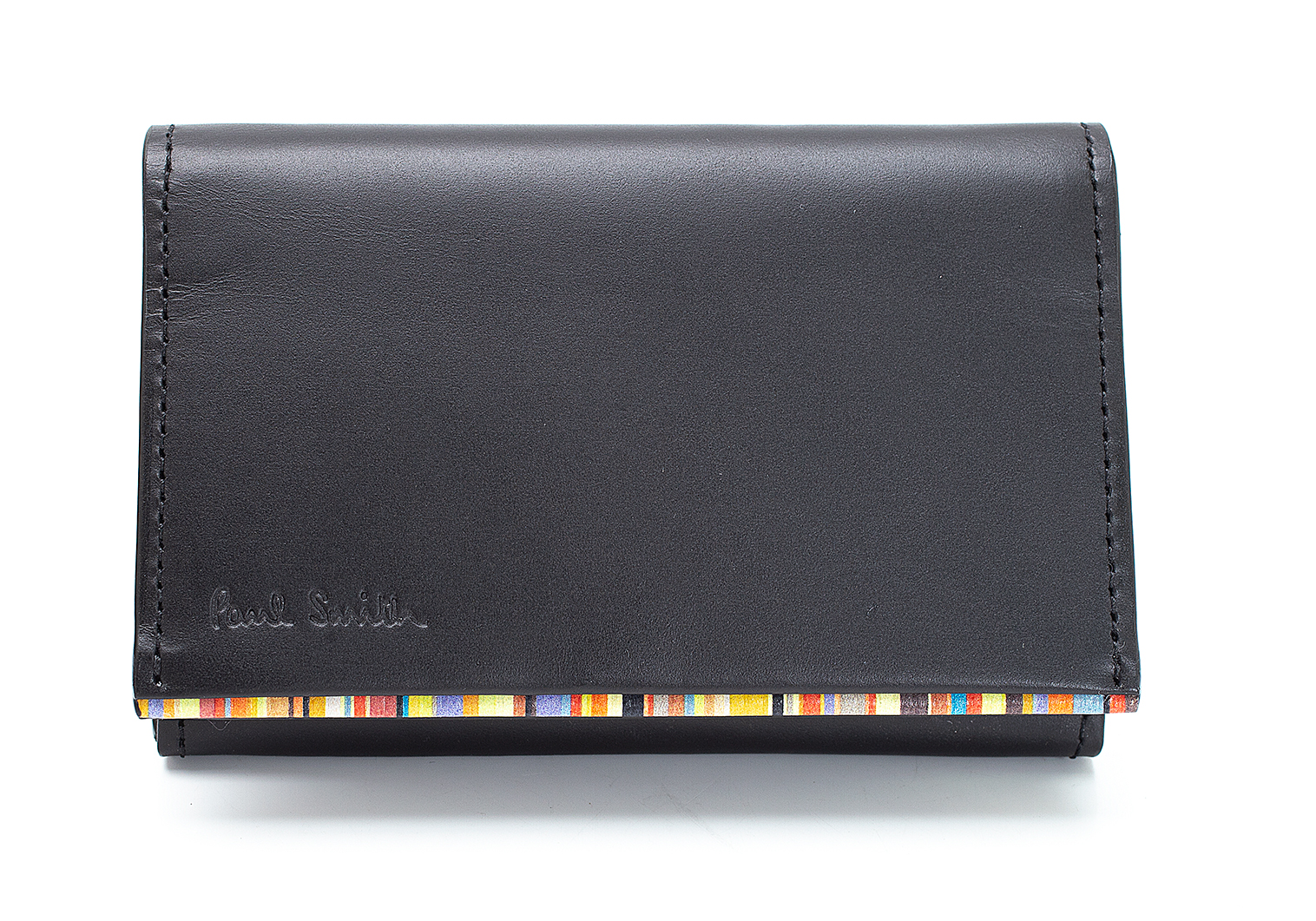 ポールスミスPaul Smith クロスオーバーストライプトリムカードケース 黒