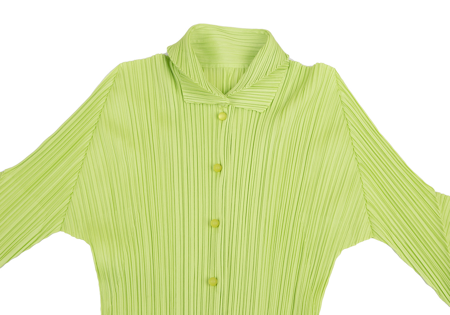 プリーツプリーズPLEATS PLEASE プリーツラウンドカラーシャツ 黄緑3