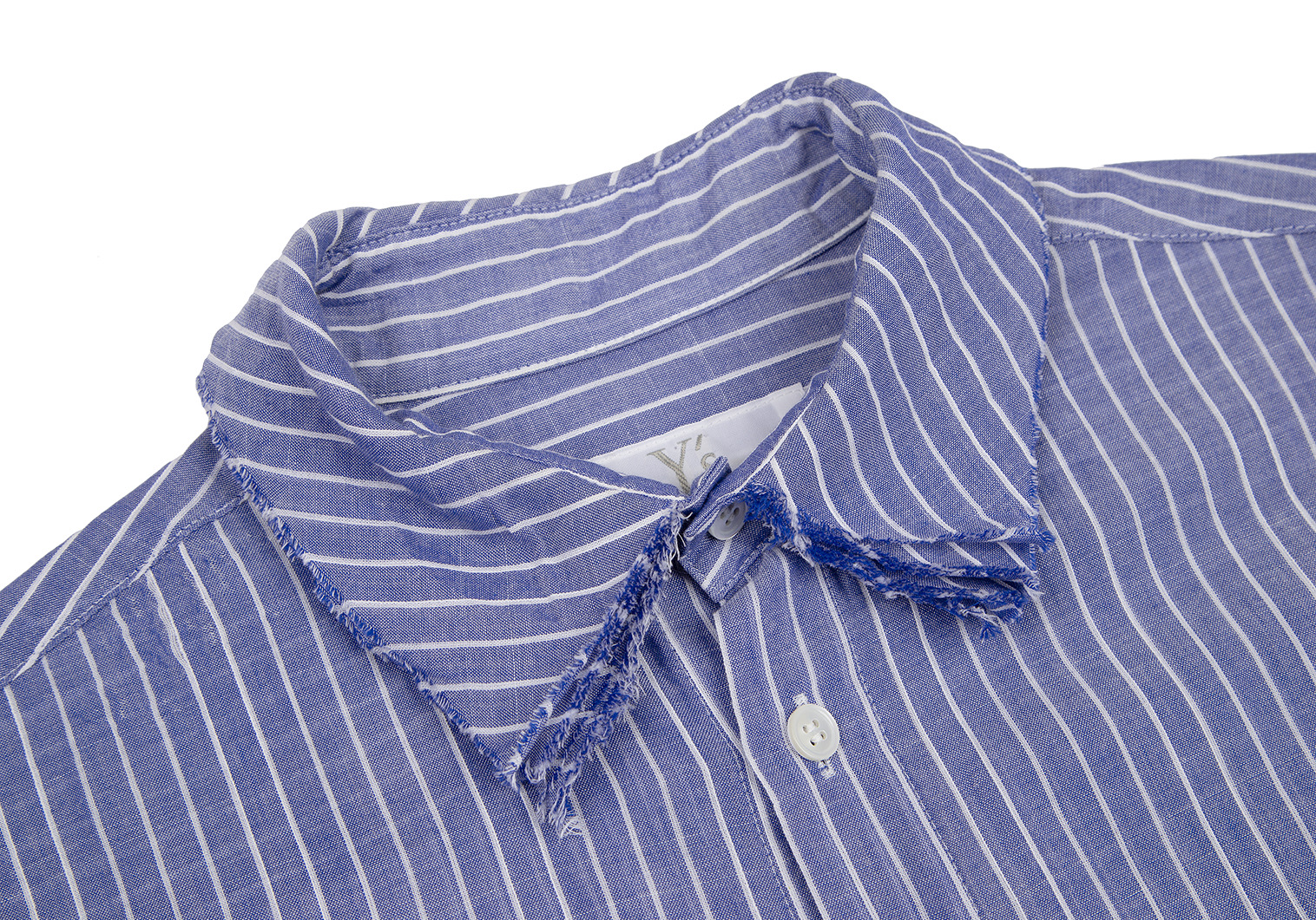 ワイズY's レイヤードカラーテンセルコットンストライプシャツ 青2