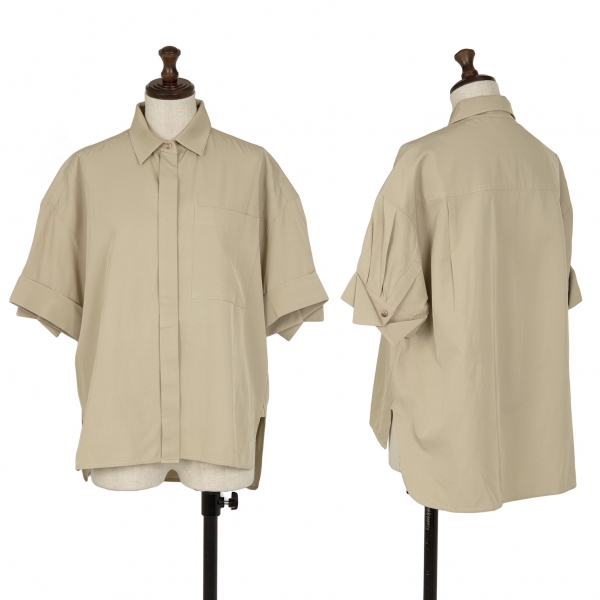 ebure Rayon Cotton Folded Design Short Sleeve Shirt Beige 38 | PLAYFUL