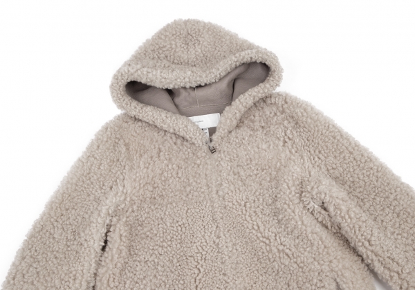 DOUBLE STANDARD CLOTHING Boa Mouton Zip Up Hooded Jacket Beige 36