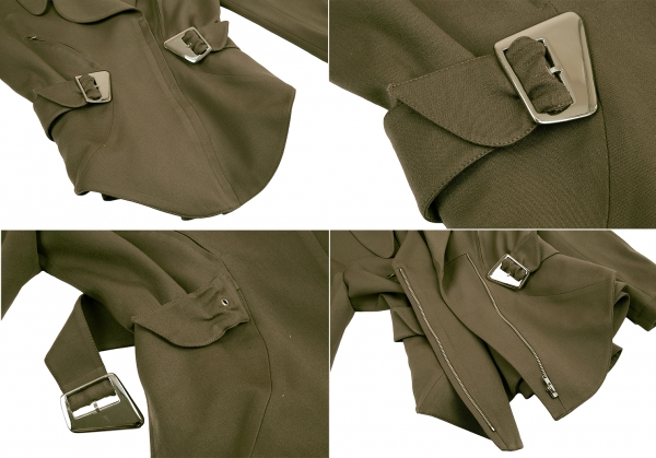 Thierry Mugler Asymmetry Lapel Wool Gaba Jacket & Skirt Khaki 9AR