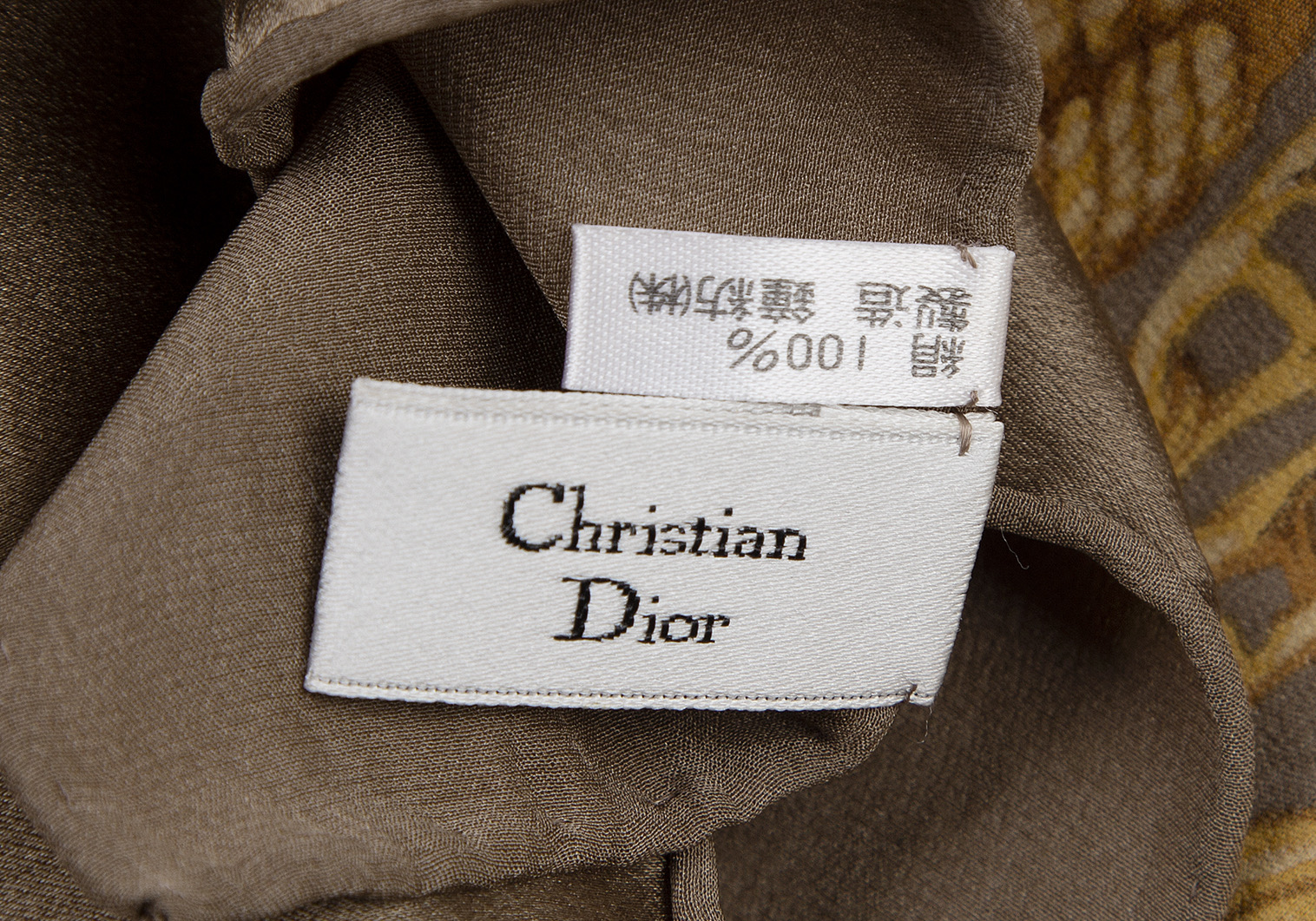クリスチャンディオールChristian Dior チェーンシルクスカーフ 茶