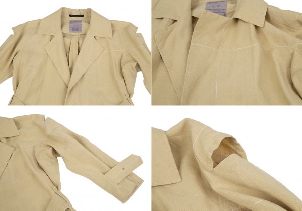 Yohji Yamamoto FEMME Linen Buttonless Cutting Coat Beige 2 | PLAYFUL