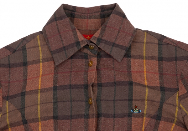 Vivienne Westwood Red Label Orb Embroidery Check Shirt Brown II 