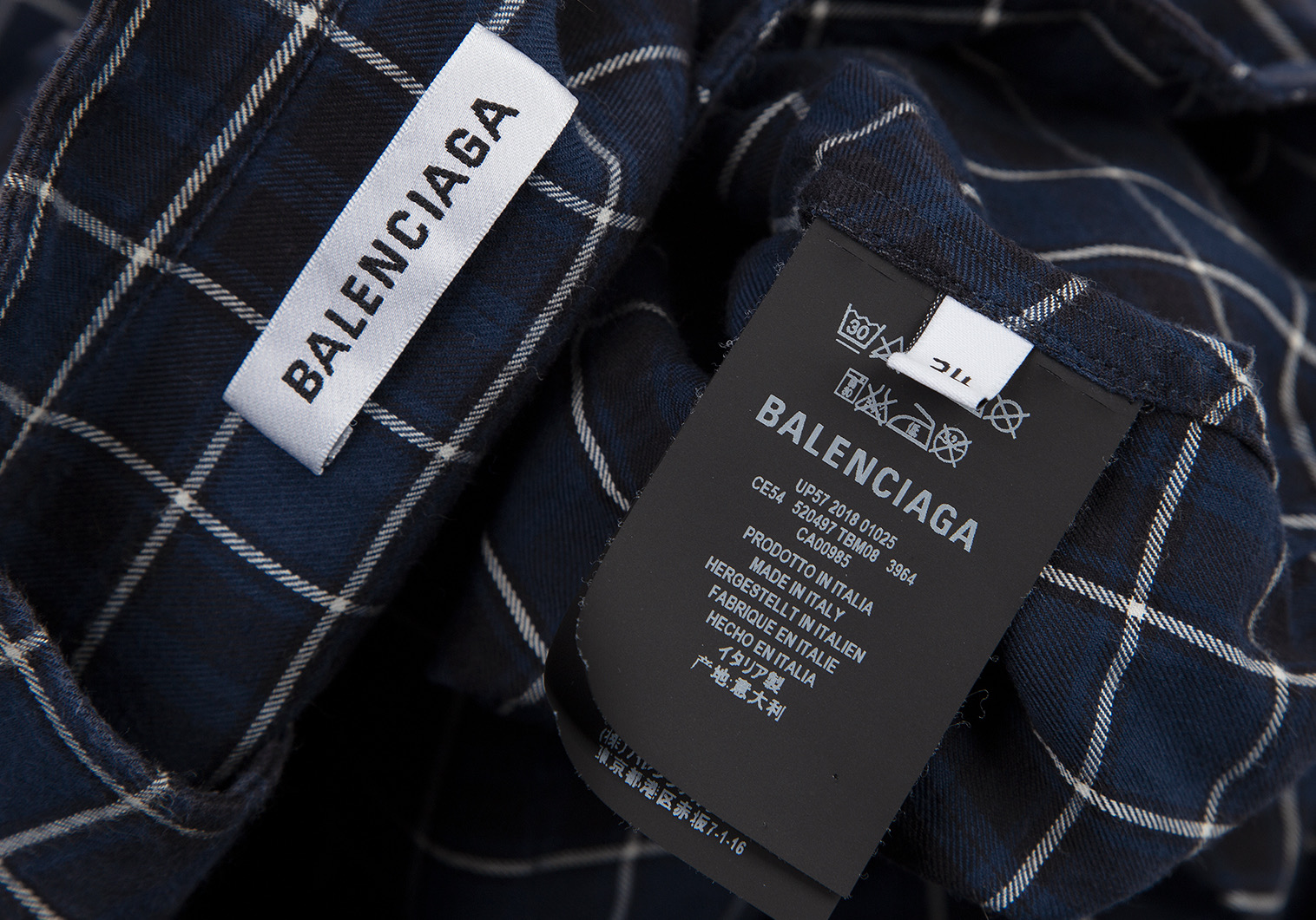 バレンシアガBALENCIAGA 520497 ロゴプリントタイネックチェックシャツ ...