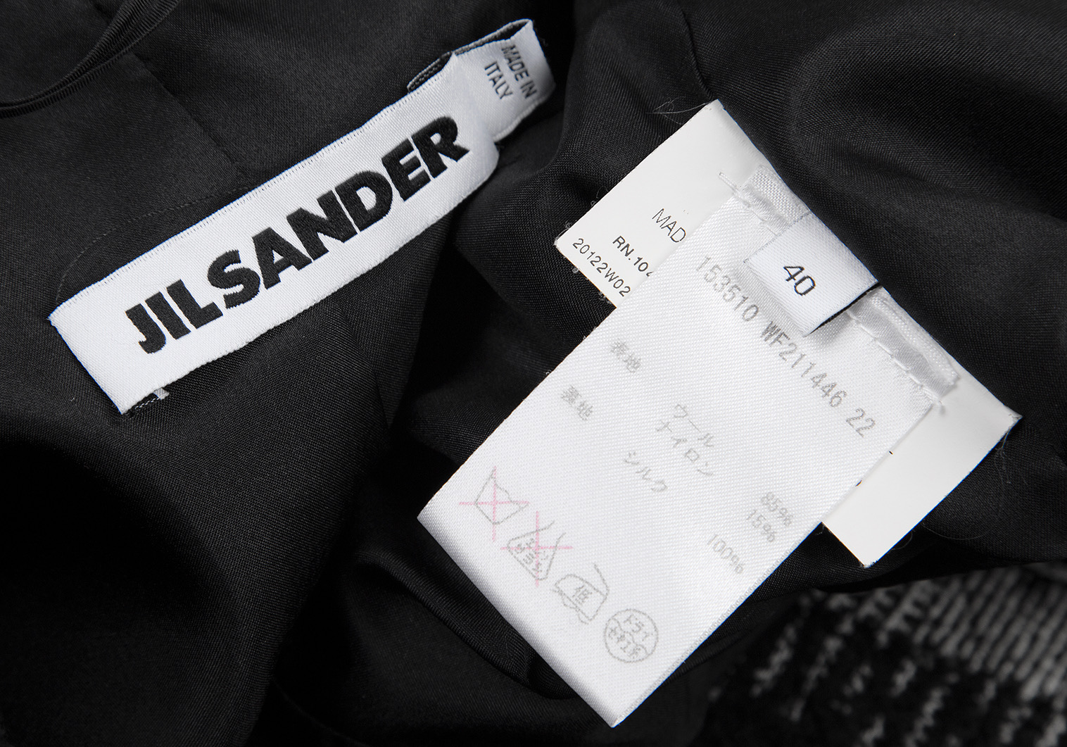 ジルサンダーJIL SANDER ウールグレンチェック織り変えジャケット 黒白40