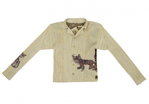 PLEATS PLEASE Tiger Cat Printed Long Sleeve Shirt Beige 3 | PLAYFUL
