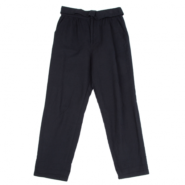 plain less Cotton Waist Fold Design Pants (Trousers) Black 2