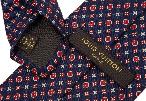 Louis Vuitton Silk Monogram Print Tie Blue,Red