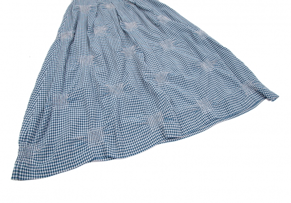 ISSEY MIYAKE HaaT Gingham Check Shirring Design Skirt Blue 2 | PLAYFUL