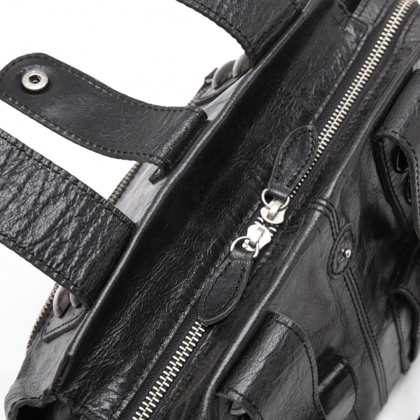 tricot COMME des GARCONS Flap Pocket Design Leather Hand Bag Black 