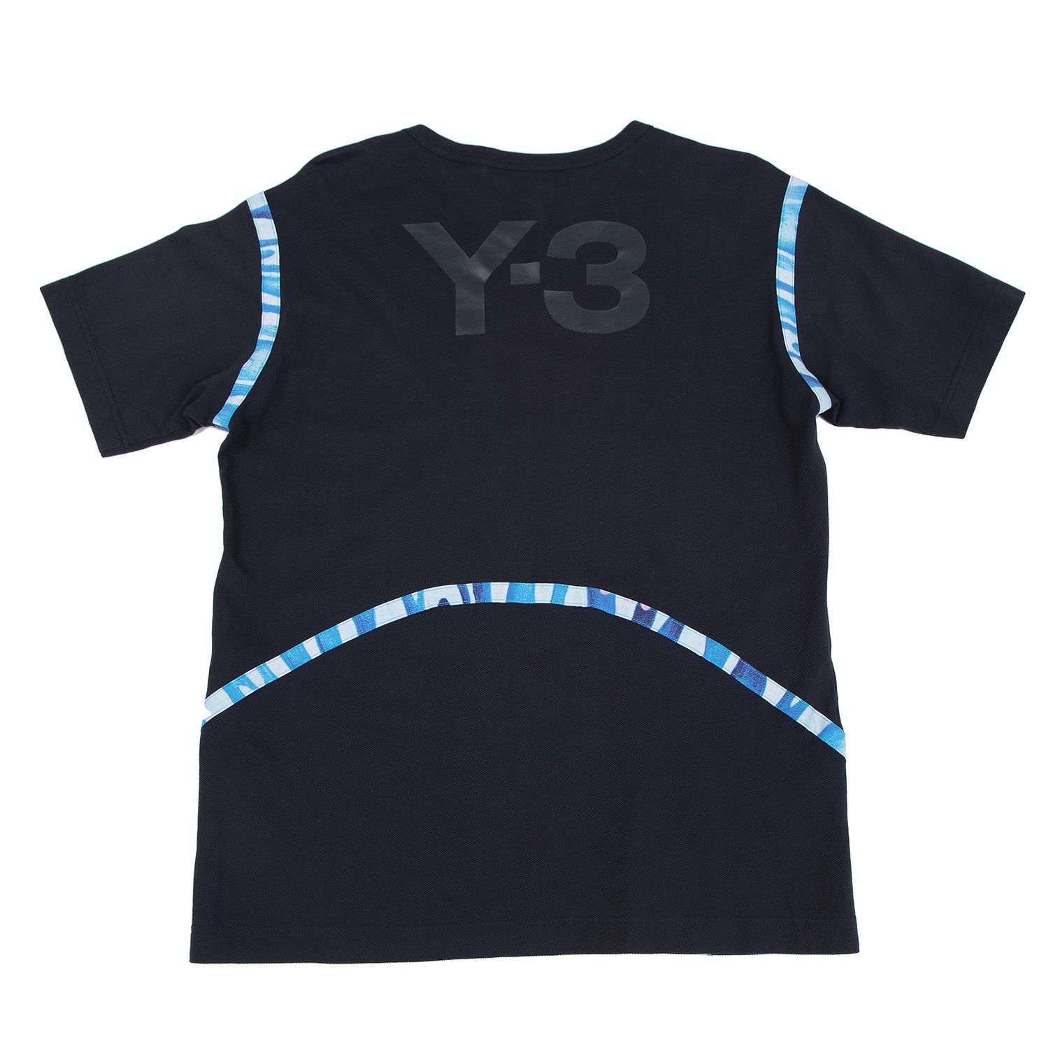 ワイスリーY-3 グラフィックパイピング鹿の子Tシャツ 紺水色L