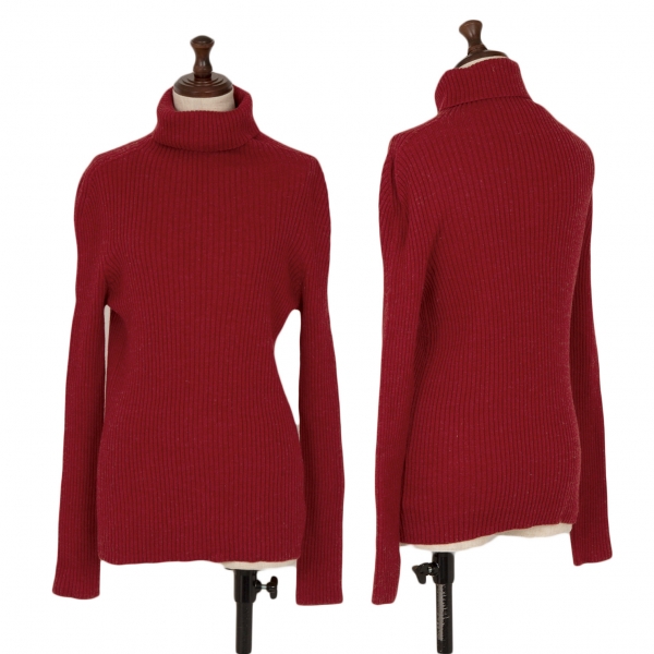ISSEY MIYAKE Turtleneck Wool Rib Knit Sweater (Jumper) Red 2