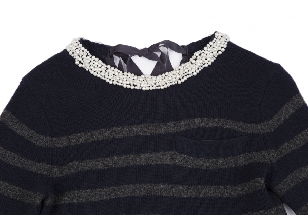 sacai luck Neck Pearl Beads Decoration Stripe Knit Sweater (Jumper