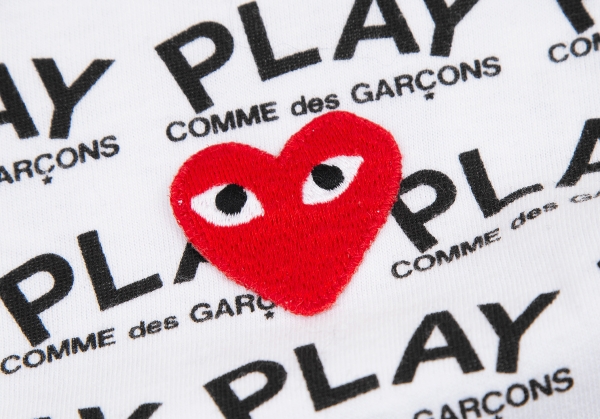 PLAY COMME des GARCONS Hem Print One Point Heart Patch T Shirt White L