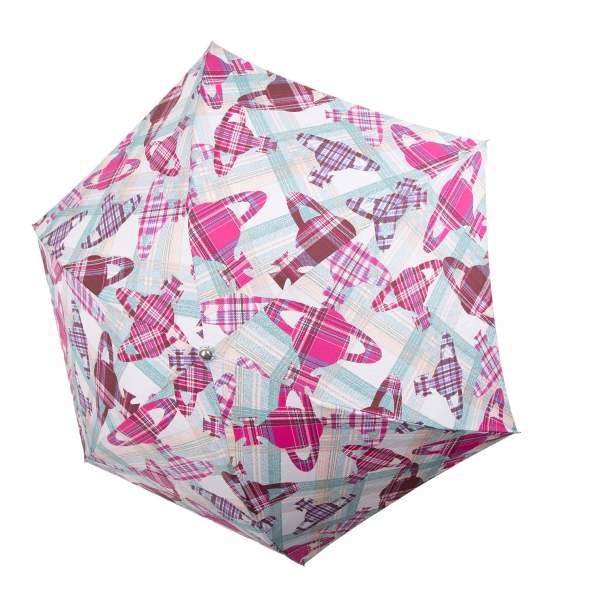 Vivienne Westwood Orb pattern Folding Umbrella Pink,Sky blue | PLAYFUL