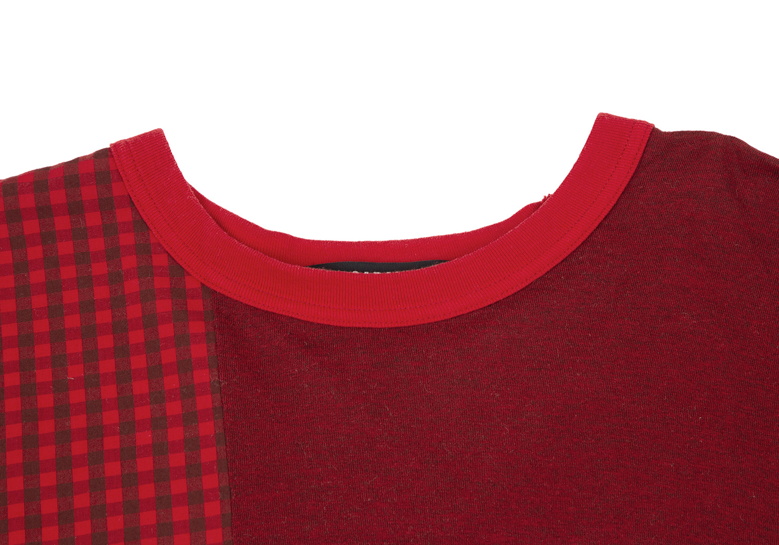 カバンドズッカCABANE de ZUCCA 製品染めマルチチェック切替Tシャツ 赤黒M