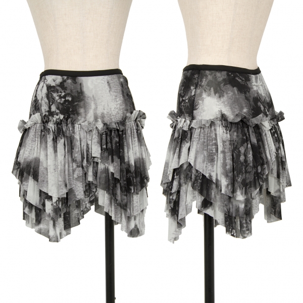 Jean-Paul GAULTIER FEMME Graphic Print Mesh Frill Skirt Grey,Black