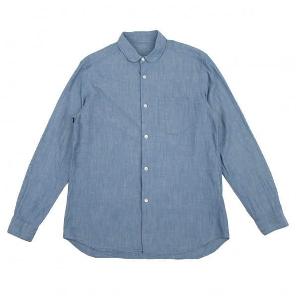 GANRYU Product Wash Round Collar Chambray Shirt Sky blue M | PLAYFUL