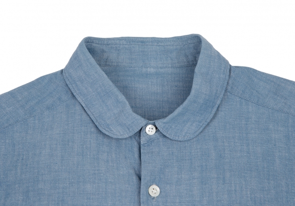 GANRYU Product Wash Round Collar Chambray Shirt Sky blue M | PLAYFUL