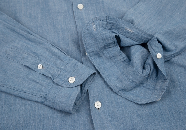 GANRYU Product Wash Round Collar Chambray Shirt Sky blue M | PLAYFUL