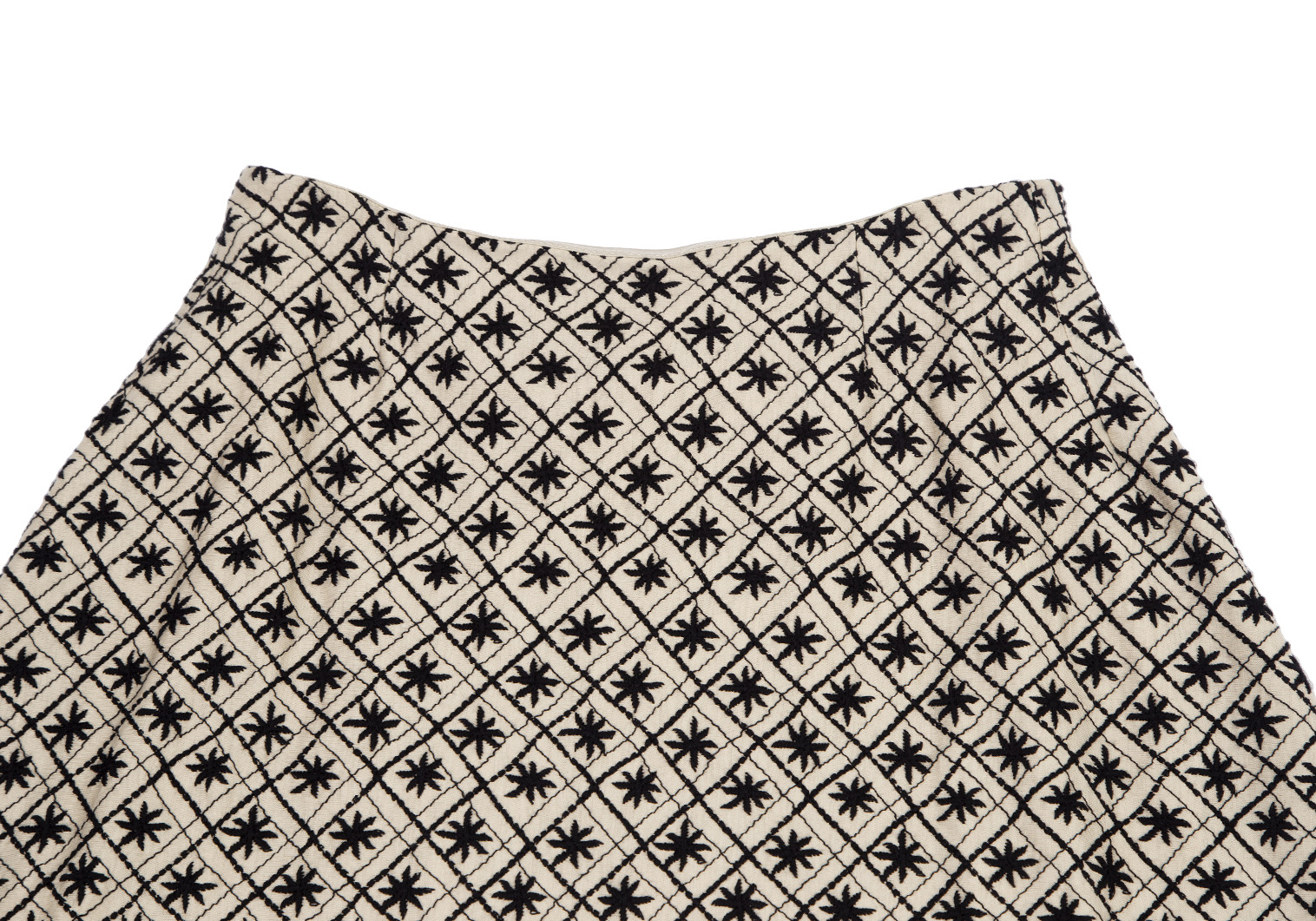 シビラSybilla フラワーチェック刺繍スカート ベージュ黒M
