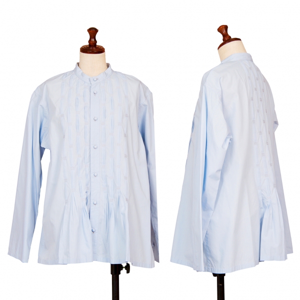 ISSEY MIYAKE HaaT Embroidered Tuck Cotton Shirt Sky blue 2 | PLAYFUL