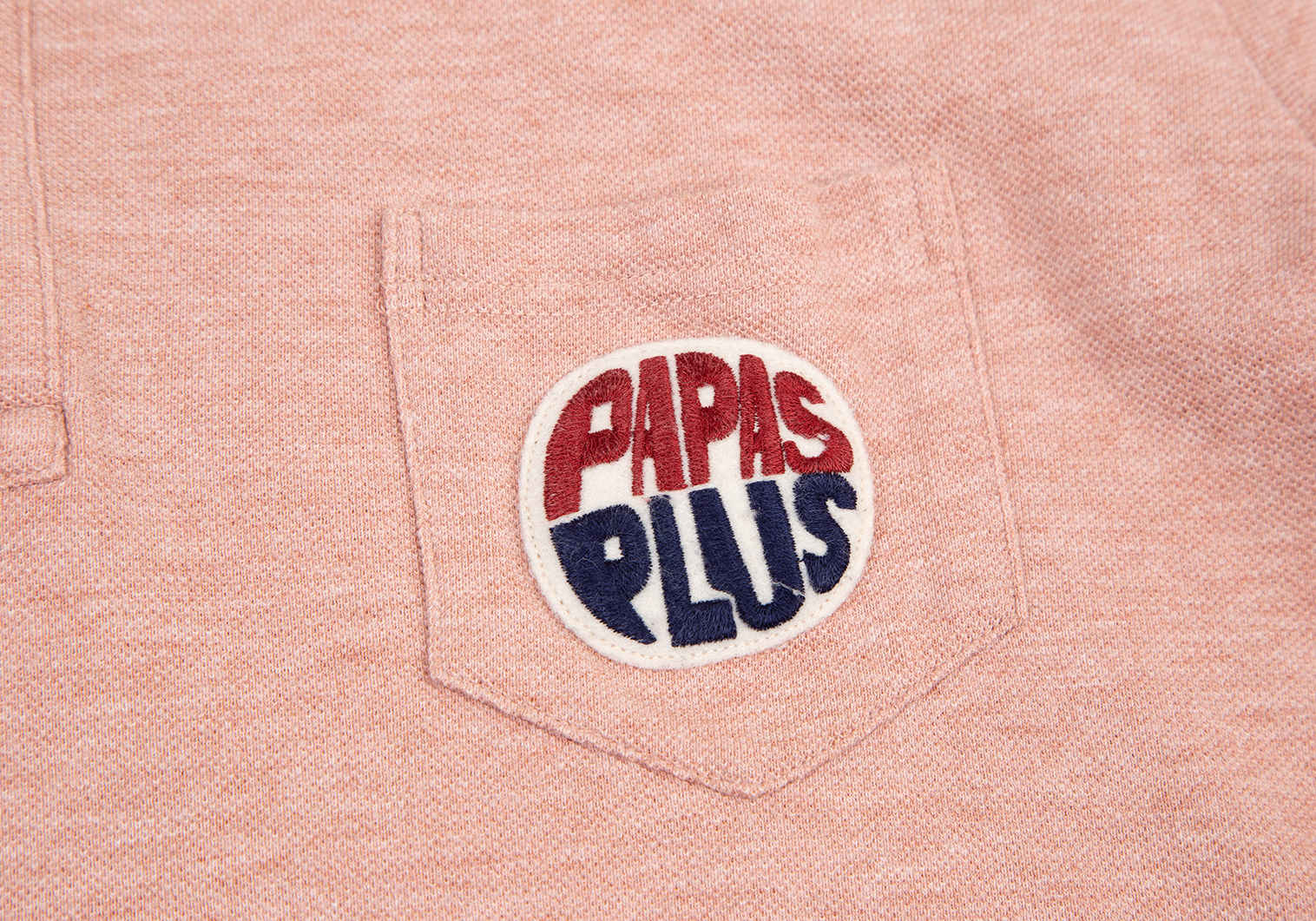 パパスプラスPapas+ ロゴワッペン長袖鹿の子ポロシャツ ピンクL