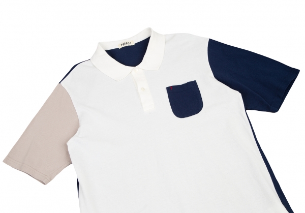 Papas+ Collar Switching Fawn Polo Shirt White,Navy M | PLAYFUL