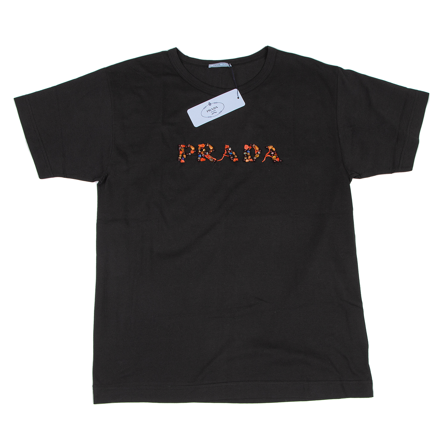 プラダPRADA ビーズロゴTシャツ 黒M