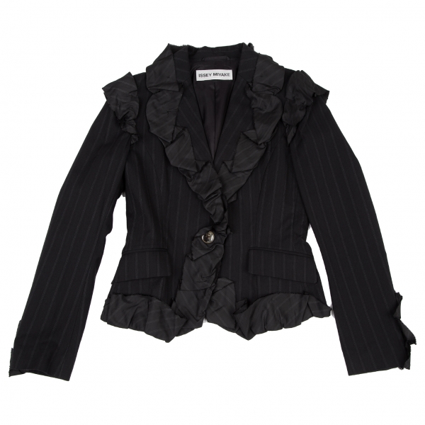 ISSEY MIYAKE Frill Switching Stripe Jacket & Pants Black 2 | PLAYFUL