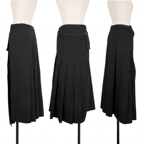 Yohji Yamamoto FEMME White Stitch Pleated Wrap Skirt Black 2 | PLAYFUL