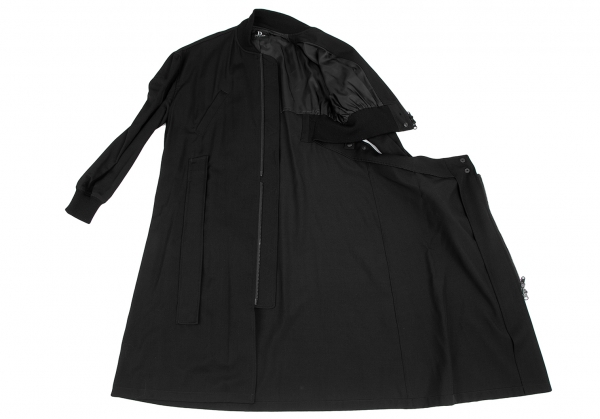 B Yohji Yamamoto Wool Gabardine Docking Design Zip Up Coat Black 1