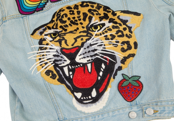 GUCCI Leopard Face Embroidery Patch Denim Jacket Sky blue 40