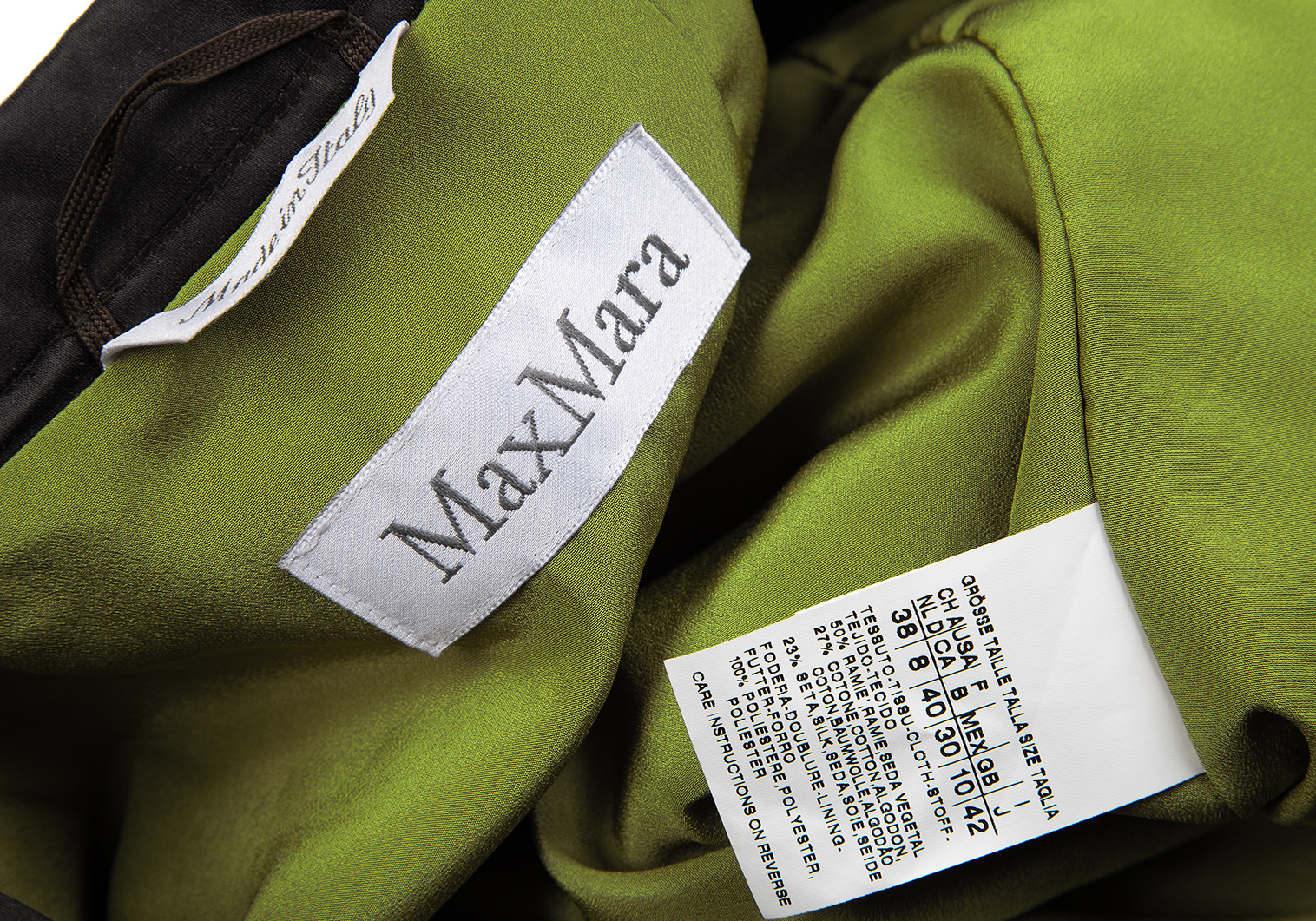 マックスマーラMax Mara 混紡ラミーピークドラペル3Bジャケット 茶42