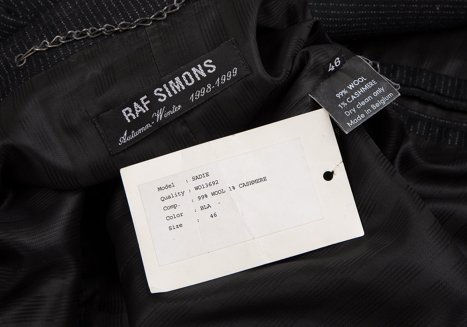 ラフシモンズRAF SIMONS 袖カットオフストライプジャケット 黒46