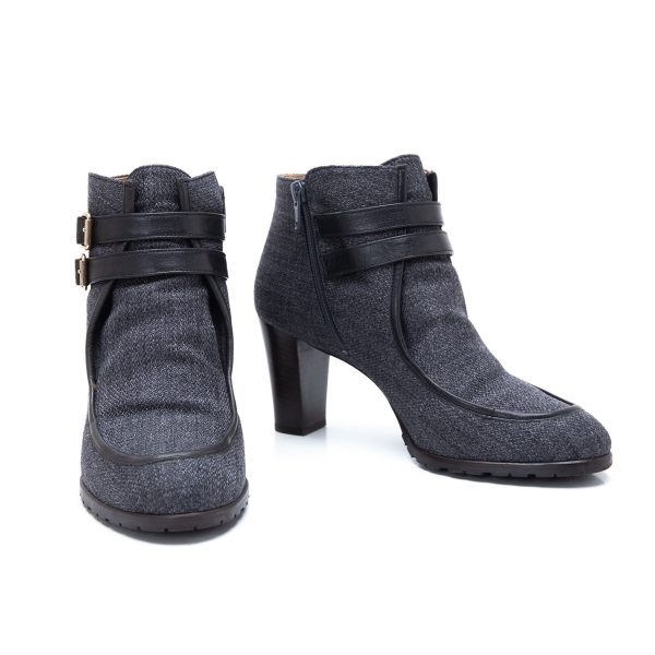 ODETTE E ODILE UNITED ARROWS Belted Tweed Heel Boots Grey US 7.5