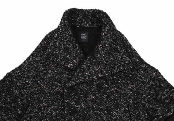 Wool Blend Tailored Coat - Black and Ivory Herringbone