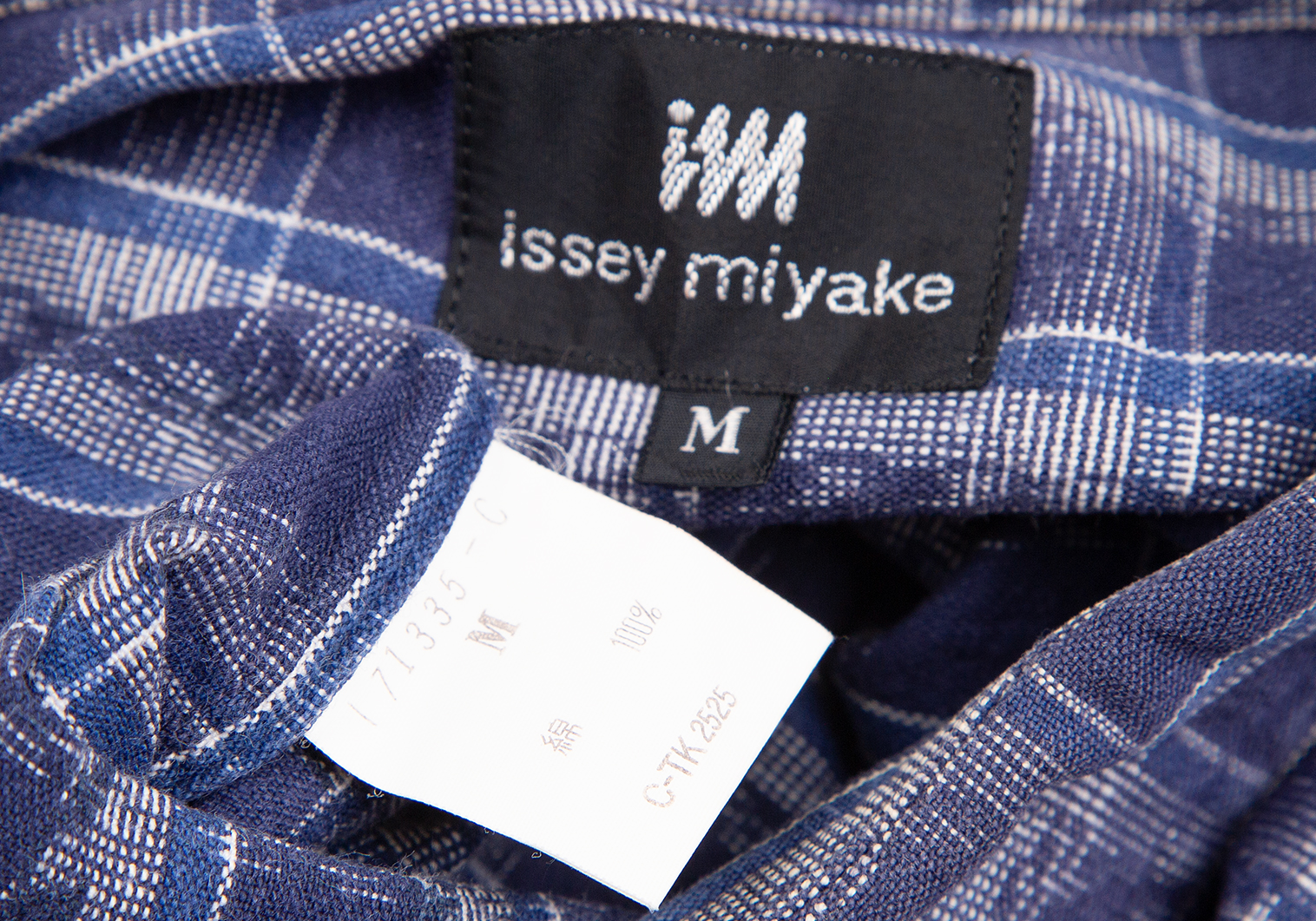 イッセイミヤケ メンISSEY MIYAKE MEN コットンポケットチェックシャツ 青M