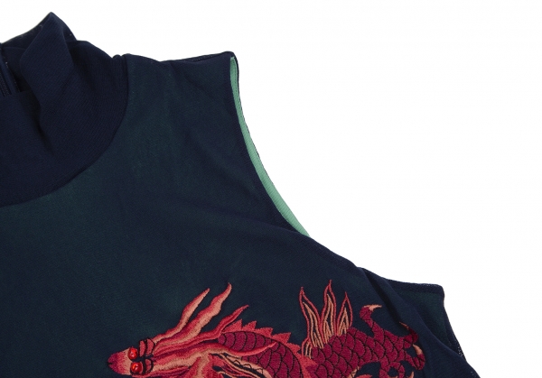 VIVIENNE TAM Dragon Embroidery Turtleneck Mesh Sleeveless Shirt 