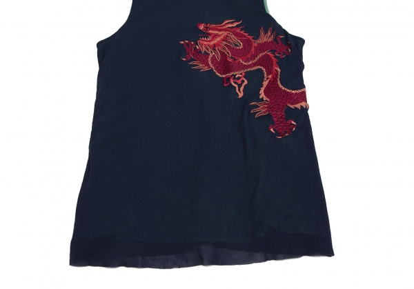 VIVIENNE TAM Dragon Embroidery Turtleneck Mesh Sleeveless Shirt