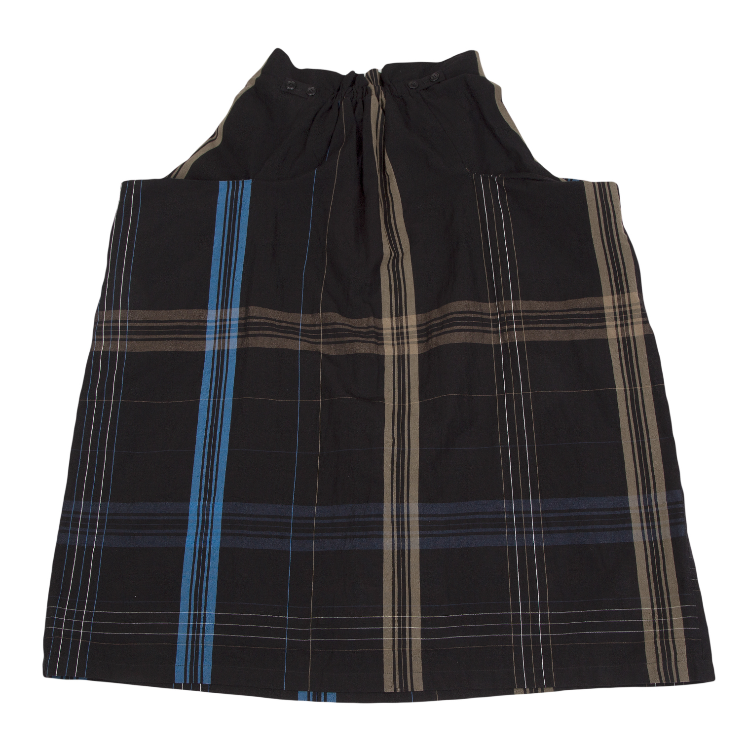 ワイズY's コットンリネンチェック変形スカート 黒青2