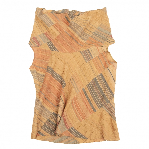 JURGEN LEHL Shirring Stripe Switching Sleeveless Shirt Orange M