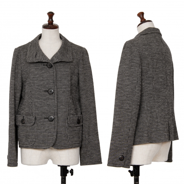 yoshie inaba Checked Wool Knit Jacket & Skirt Black 9 | PLAYFUL