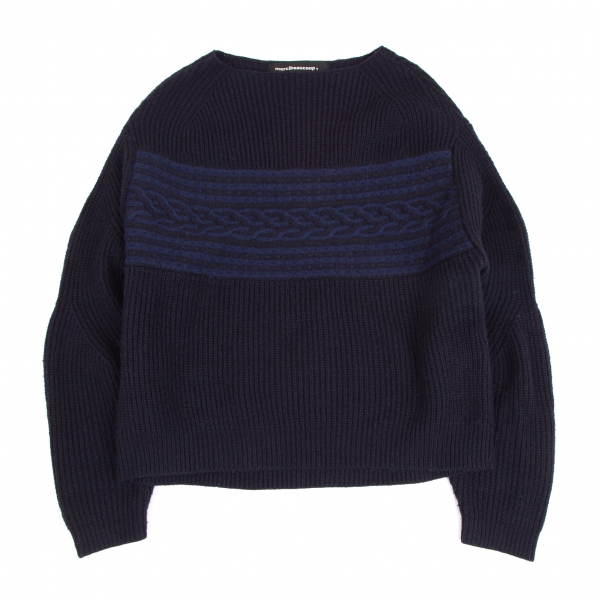 mercibeaucoup Cable Knit Switching Rib Knit Sweater Navy 1 | PLAYFUL